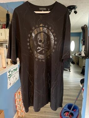 Affliction Black Metallic Skull Short Sleeve Tee